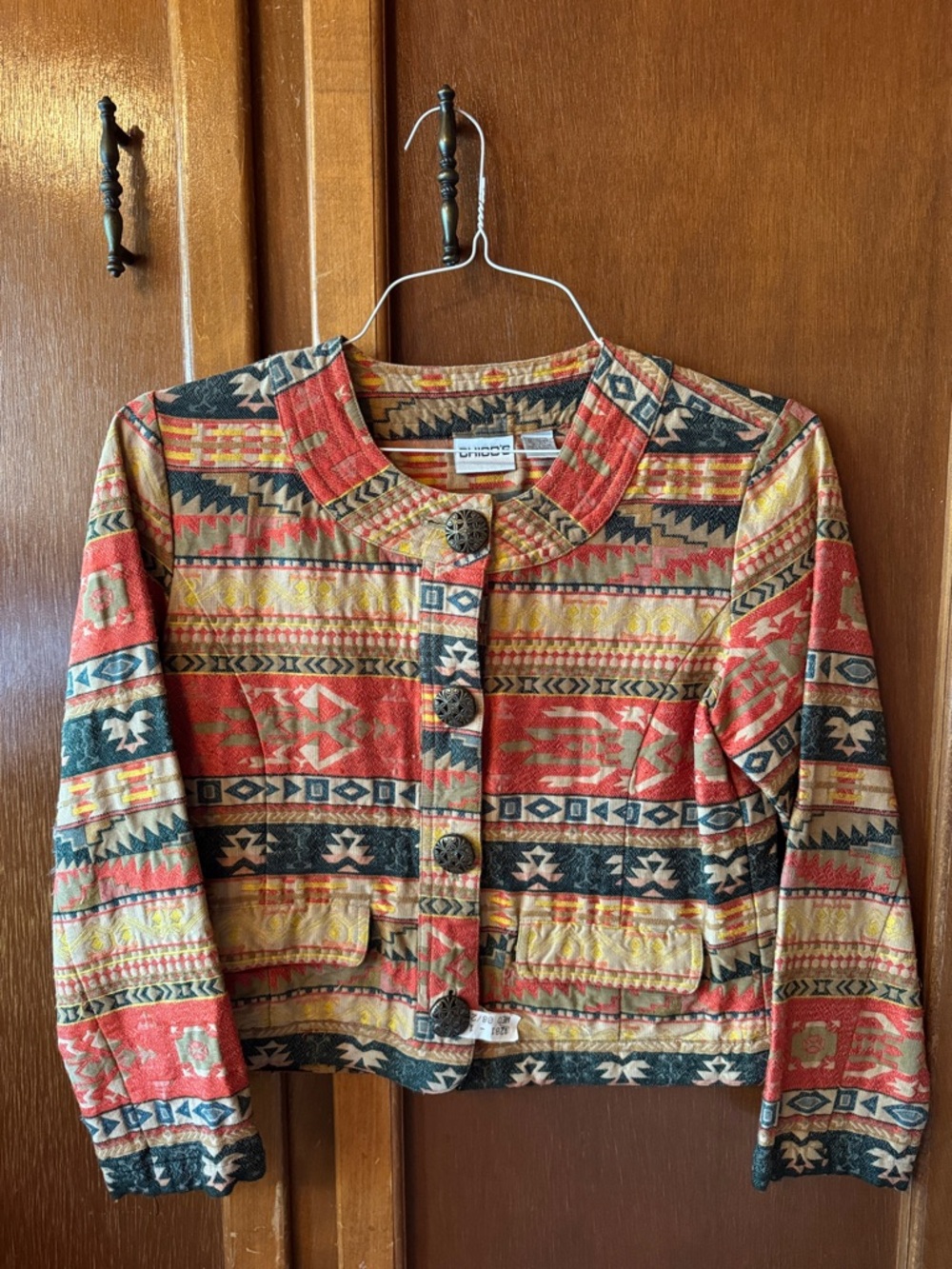 Chico’s Women’s Multi-Color Patterned Cropped Jacket